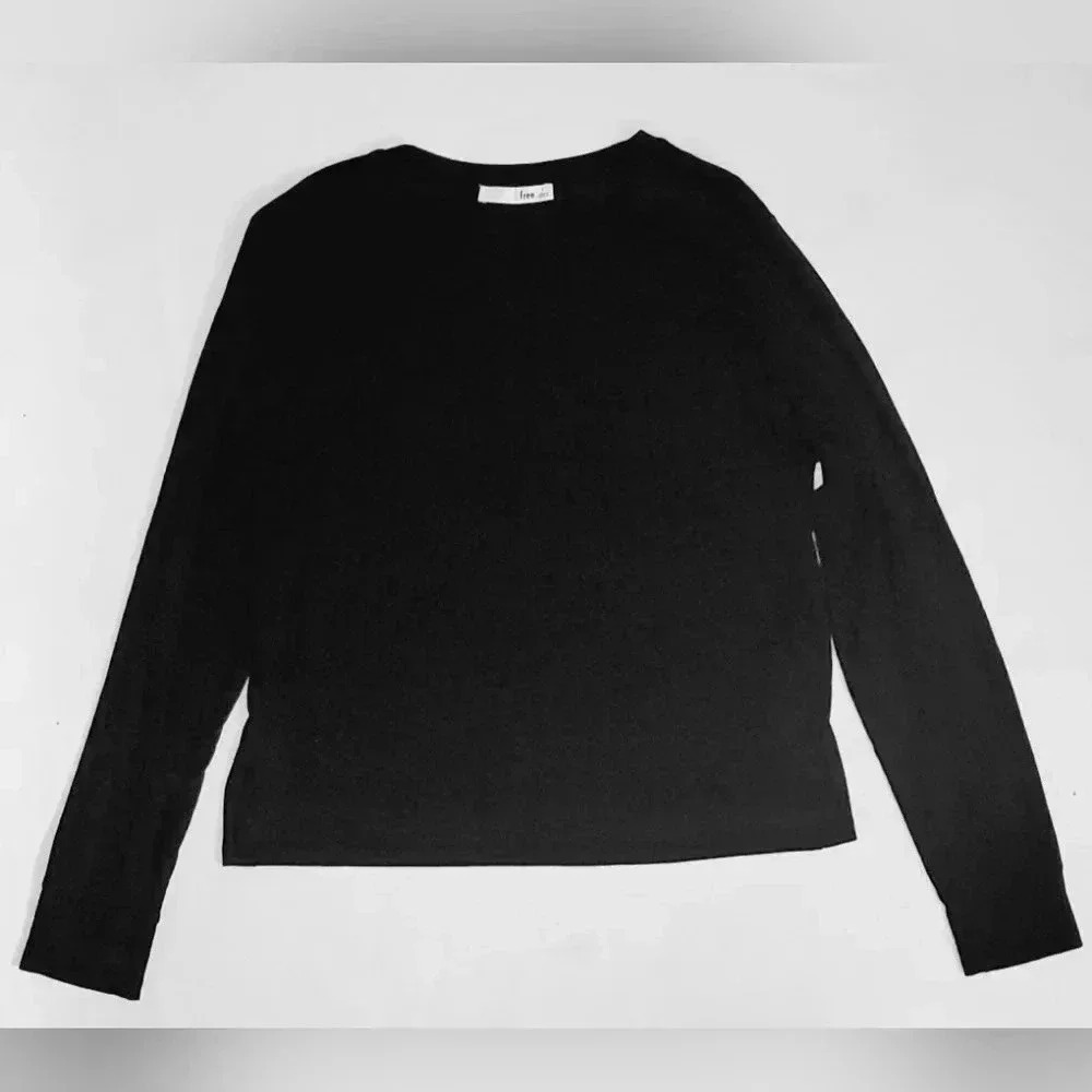 Wilfred Aritzia Black Crewneck Long Sleeve Front Pocket High&LowHem Top Sz S